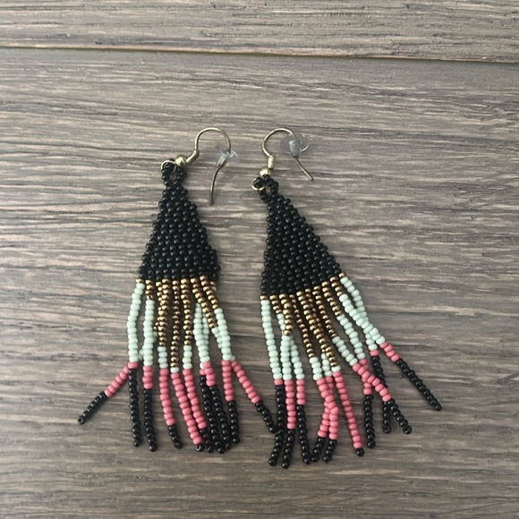 Ink + Alloy Beaded Fringe Earrings - Black, Gold, Mint, Pink - Picture 2 of 3